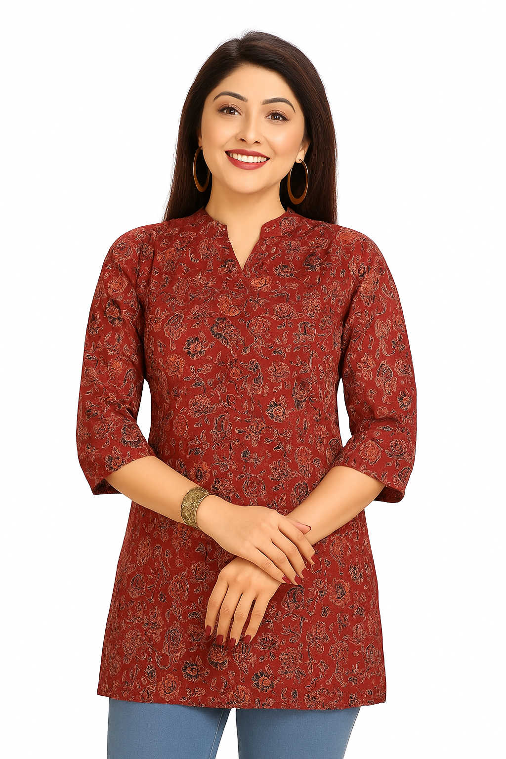 Maroon color with Floral  Cotton Tops S-186-Prem, Partwear which is cool and Glamup your looks.
Fabric:Cotton
Color : Maroon with floral print
Style:  Short Kurti 
Use : Office use and use anywhere in function, wedding, Birthday, Partywear
Bust size: 40